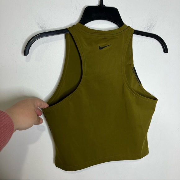 Nike Pro training crop top with logo taping olive green black womens size medium - Picture 6 of 6